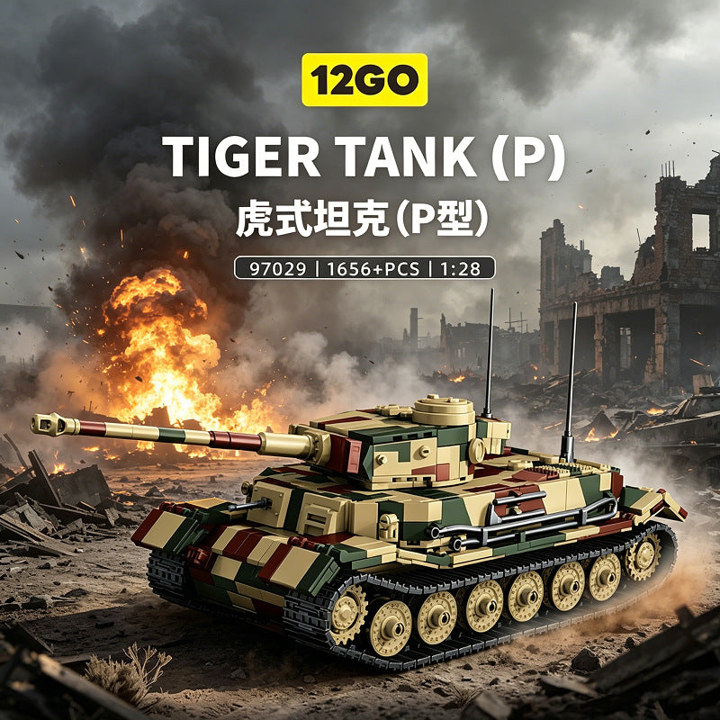Tiger-type Heavy Tank P Porsche-style Camouflage Building Block Set