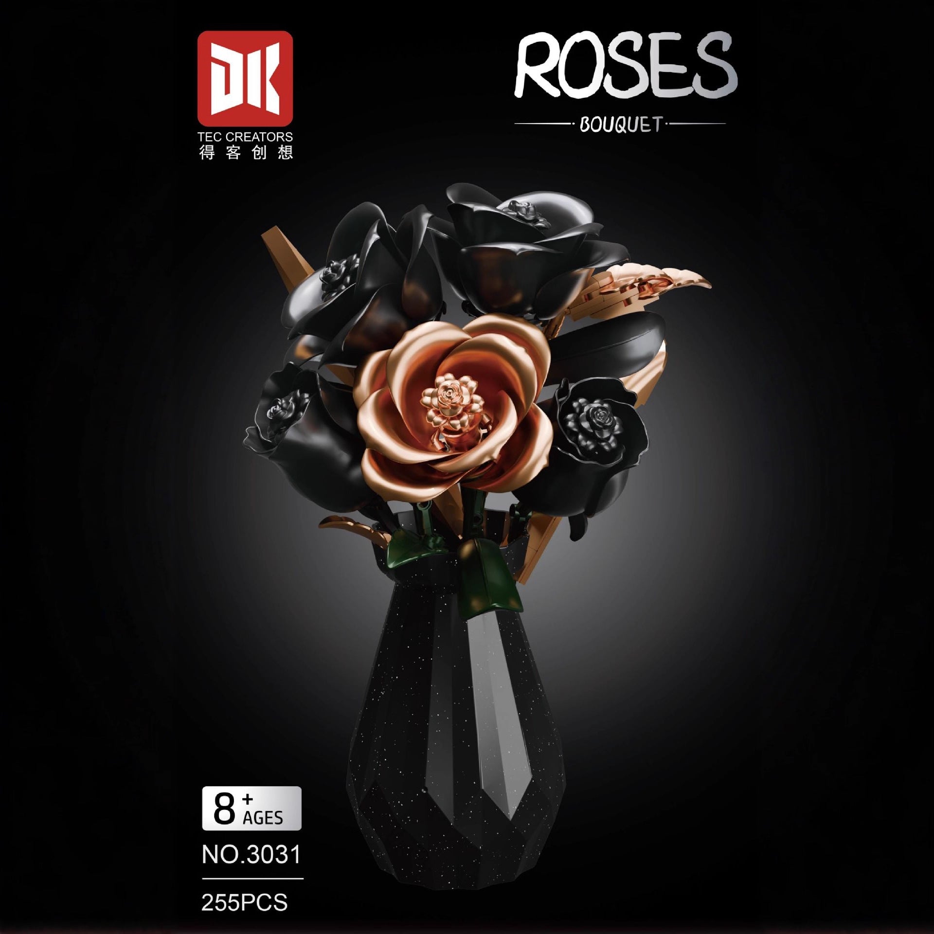Black and White Rose Vase Building Block Set