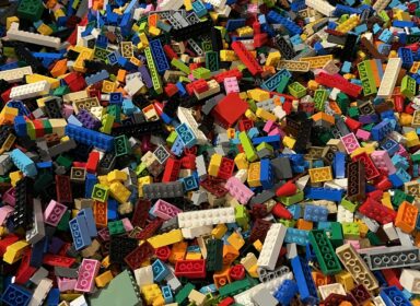 Close-up of colorful stacked LEGO bricks