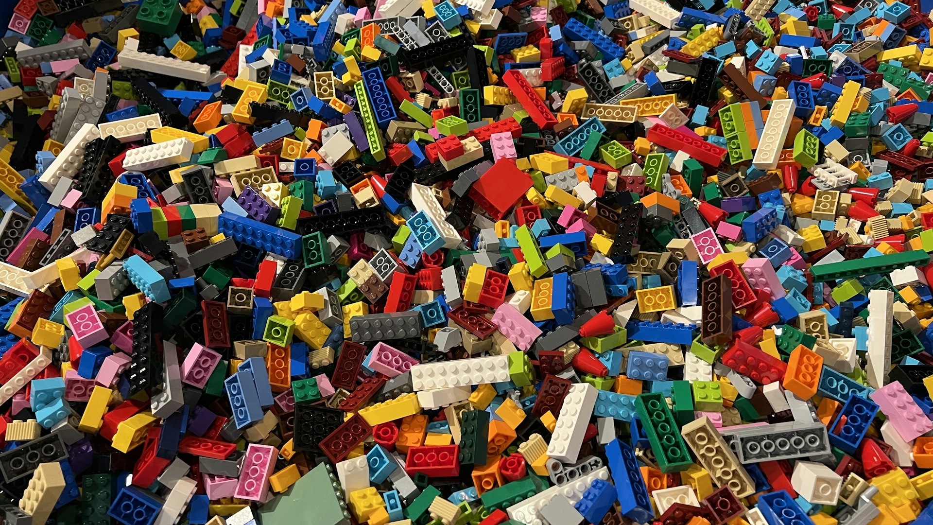 Close-up of colorful stacked LEGO bricks