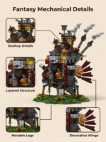Moving castle building block set rooftop details layered structure movable legs and decorative wings