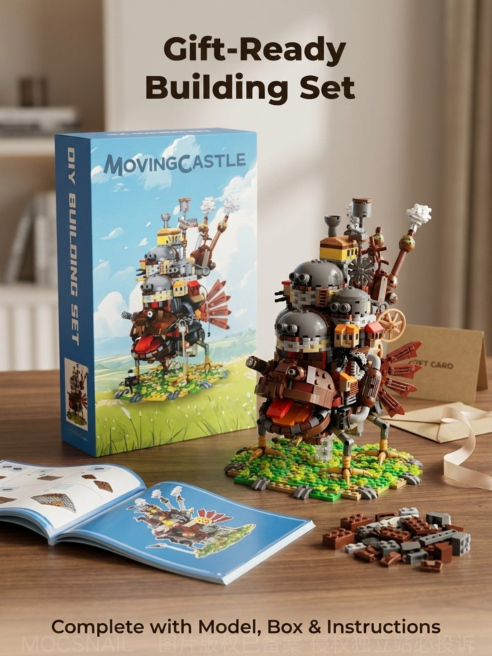 Moving castle building block set feature view with movable legs and wings